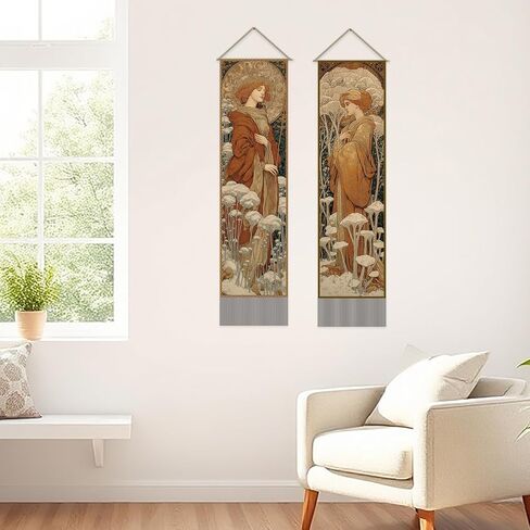 SUPERDANT Vintage Women Tapestry Medieval Wall Tapestry Wall Art Tapestries Walls Blanket 2 Long Tapestries Walls Hanging with Tassel for Living Room Bedroom Home Decor 51.2x13in in Saudi Arabia