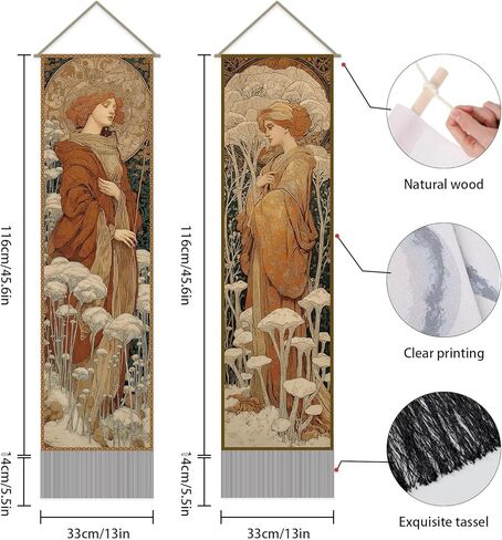 SUPERDANT Vintage Women Tapestry Medieval Wall Tapestry Wall Art Tapestries Walls Blanket 2 Long Tapestries Walls Hanging with Tassel for Living Room Bedroom Home Decor 51.2x13in in Saudi Arabia