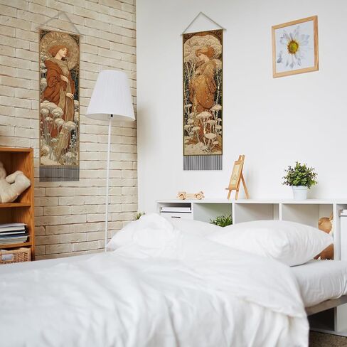 SUPERDANT Vintage Women Tapestry Medieval Wall Tapestry Wall Art Tapestries Walls Blanket 2 Long Tapestries Walls Hanging with Tassel for Living Room Bedroom Home Decor 51.2x13in in Saudi Arabia