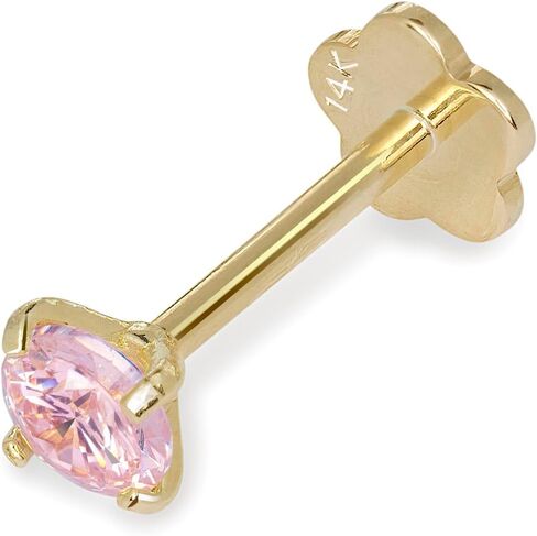 JewelryWeb - مسمار غضروف حلزوني من الذهب الأصفر عيار 14 قيراط عيار 18 جرامًا 3 مم وردي من الألماس المقلد Labret Tragus Conch Helix - ثقب لا يسبب الحساسية للنساء والرجال - قرط مسمار خلفي مسطح - لا يفقد بريقه in Saudi Arabia
