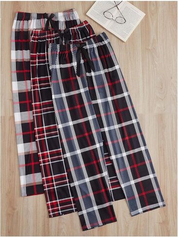 سراويل GORGLITTER النسائية المكونة من 3 قطع منقوشة Pj سراويل Gingham Lounge سراويل نوم واسعة الساق in Saudi Arabia