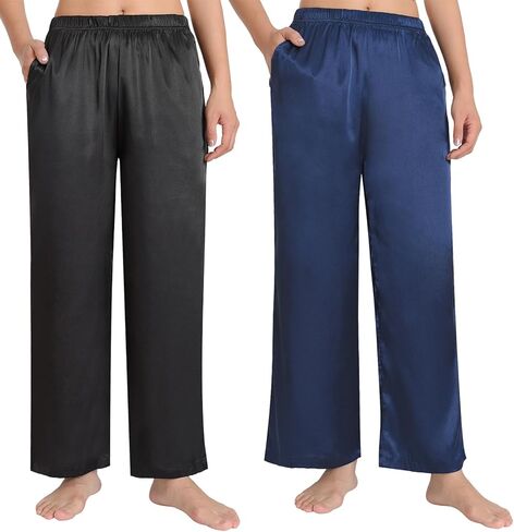 Latuza Women's Petite Satin Lounge Pants Silky Wide Leg Pajama Pants in Saudi Arabia