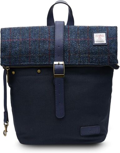 حقيبة ظهر من القماش Islander Harris Tweed مع غطاء كلاسيكي وحافظة للكمبيوتر اللوحي (12.99 بوصة × 12.99 بوصة × 5.11 بوصة) (Navy TT) in Kuwait