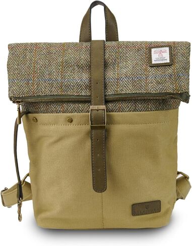 حقيبة ظهر من القماش Islander Harris Tweed مع غطاء كلاسيكي وحافظة للكمبيوتر اللوحي (12.99 بوصة × 12.99 بوصة × 5.11 بوصة) (Navy TT) in Kuwait