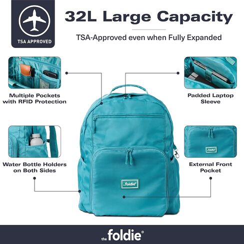 The Foldie Packable Backpack for Travel 32L - Lightweight Foldable Backpacks with Trolly Sleeve & RFID Protection - Water-repellent Casual Daypack Backpacks for Hiking, Camping & Gym - Army Green in Kuwait