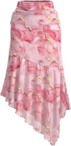 تنورة Milumia النسائية ذات الصبغة الزهرية غير المتماثلة، تنانير متوسطة الطول مكشكشة عتيقة in Kuwait