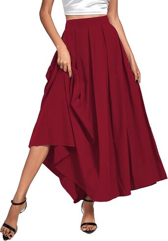 Women's Casual Pleated High Waist Solid Flowy A Line Long Maxi Skirt in Saudi Arabia