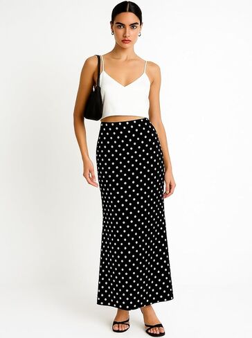 Womens Polka Dot Maxi Skirt Elegant High Waist Bodycon Long Skirts Casual Trendy in Saudi Arabia