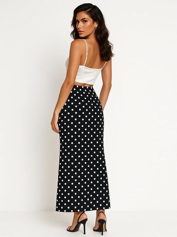 Womens Polka Dot Maxi Skirt Elegant High Waist Bodycon Long Skirts Casual Trendy in Saudi Arabia