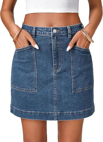 LYANER Women's Jean Skirt High Waist Stretchy Casual Denim Mini Skirt with Pockets in Saudi Arabia