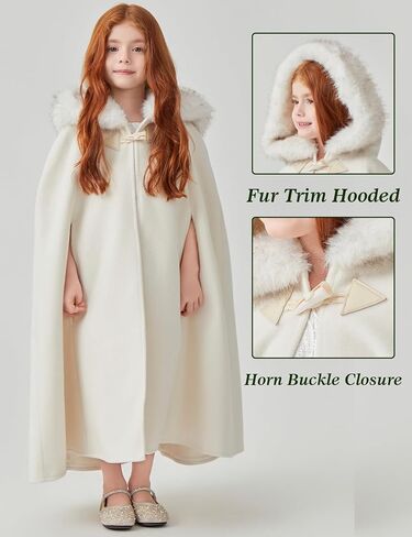 BEAUTELICATE Flower Girl Hooded Cape Wool Cloak Hood with Fur Trim Wedding Bridesmaid in Saudi Arabia