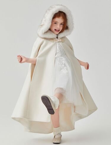 BEAUTELICATE Flower Girl Hooded Cape Wool Cloak Hood with Fur Trim Wedding Bridesmaid in Saudi Arabia