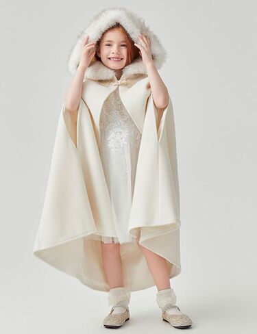BEAUTELICATE Flower Girl Hooded Cape Wool Cloak Hood with Fur Trim Wedding Bridesmaid in Saudi Arabia
