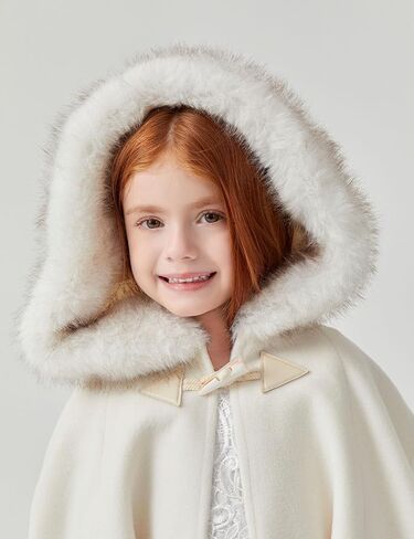 BEAUTELICATE Flower Girl Hooded Cape Wool Cloak Hood with Fur Trim Wedding Bridesmaid in Saudi Arabia