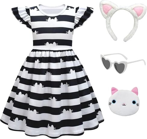 Cat Costume Ruffle Sleeve Casual Dresses With Headband Wallet And Glasses Halloween Birthday Party Outfits in Saudi Arabia
