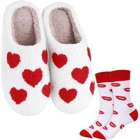 Geyoga Valentines Slippers for Women Heart Slippers with Soft Warm Socks Winter Fuzzy Heart Holiday Warm Gift in Saudi Arabia