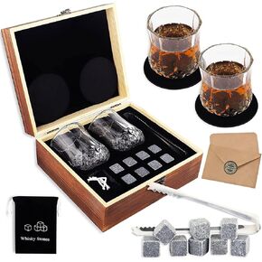 مجموعة هدايا ويسكي ستونز مكونة من 8 أحجار ويسكي تقشعر لها الأبدان مع صندوق هدايا خشبي لمحبي الويسكي، هدية رائعة للويسكي للرجال والأب والزوج والصديق في عيد ميلاد in Kuwait