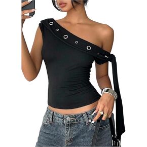 قطعة علوية نسائية من SweatyRocks بدون أكتاف وعقدة عنق وقصة ضيقة للخروج Y2K Punk in Saudi Arabia