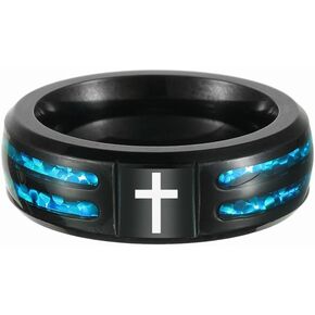 PAMTIER Unisex Stainless Steel Personality Hip Hop 8MM Inlay Blue Imitation Opal Cross Signet Amulet Crucifix Ring Beveled Edges in Saudi Arabia