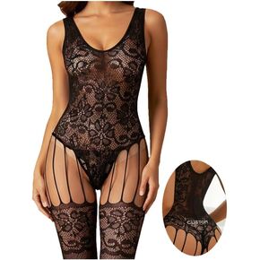 2Pcs Women Sexy Lingerie Fishnet Bodystocking Crotchless Bodysuit Tights Shiny Sexy Underwear Nightwear with Letters in Saudi Arabia