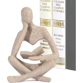 Small Bookshelf Decor Coffee Table Sculpture Abstract Thinker Statue Reading Figurine Modern Neutral Home Decoration for Office Desk Shelf ,Gifts for Readers Book Lovers Women (Sandstone ,Beige) in Saudi Arabia