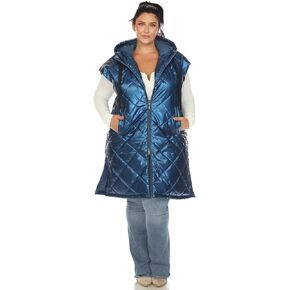 white mark Women's Plus Size Metallic Long Puffer Vest in Kuwait
