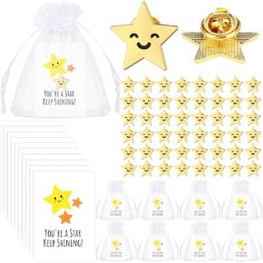 50 Set Gold Star Pins Bulk Gold Metal Y2k Motivational Pins Employee Appreciation Gift Include Golden Star Badge Lapel Brooch Pin Inspirational Greeting Cards and Bag Christmas Thank You Gift in Saudi Arabia