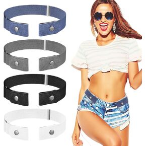 4pcs Adjustable Belts for Women Men No Buckle - Invisible Lazy Elastic Belts for Women Stretcht, Buckleless Belt Jean Waist Tightener, Plus Size Pant - Black, White, Dark Blue & Gray in Saudi Arabia