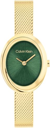 Calvin Klein Women’s Twisted Bezel Stainless Steel Watch – 24 mm Oval Case, Mesh Bracelet, Sunray Dial, Elegant Design - Gift for Her in Saudi Arabia