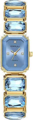 ساعات يد نسائية فاخرة من CRRJU، ساعة حركة كوارتز كريستال للسيدات، قرص وردي مع سوار ذهبي in Kuwait