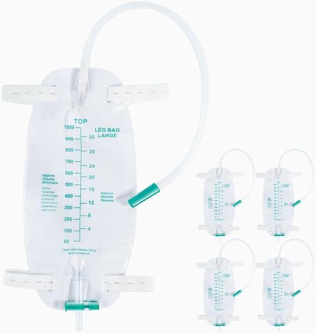 5 Pack 1000ml Leg Bag Urinary Drainage Bag with Adjustable Shoulder Straps and 17.7 Inch Flexible Tube with Leak Proof Anti Reflux Design and Soft Durable Material with Self Sealing Valve,Blue in Saudi Arabia