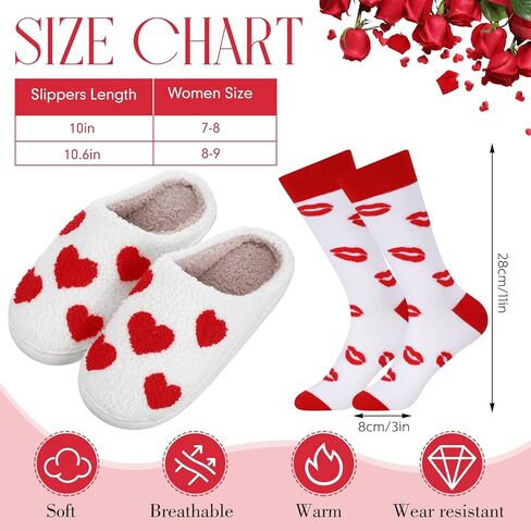 شبشب Geyoga Valentine للنساء على شكل قلب مع جوارب ناعمة دافئة للشتاء على شكل قلب غامض هدية دافئة للعطلات in Saudi Arabia