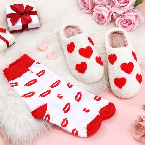 شبشب Geyoga Valentine للنساء على شكل قلب مع جوارب ناعمة دافئة للشتاء على شكل قلب غامض هدية دافئة للعطلات in Saudi Arabia