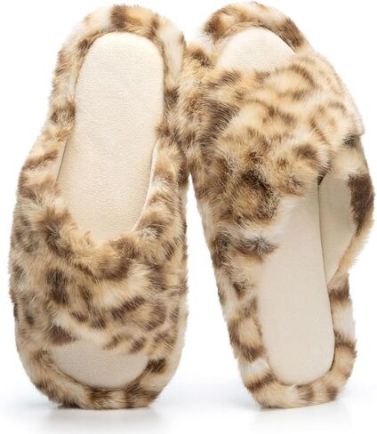 Women’s Fuzzy Cross Band Open Toe Slippers Indoor House Shoes | Memory Foam,Bedroom,Outdoor,Cozy,Anti-slip,Faux Fur,Comfy,Gifts,Bride,Bridesmaids in Saudi Arabia