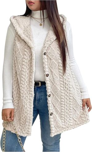 SOLY HUX Women's Plus Size Hooded Fleece Outerwear Vest Sleeveless Button Down Cardigan Coat Winter Clothes in Saudi Arabia