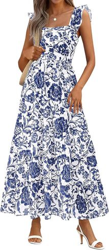 BTFBM Spring Dresses for Women 2026 Sleeveless Boho Floral Maxi Wedding Guest Dress Beach Vacation Clothes with Pockets in Saudi Arabia
