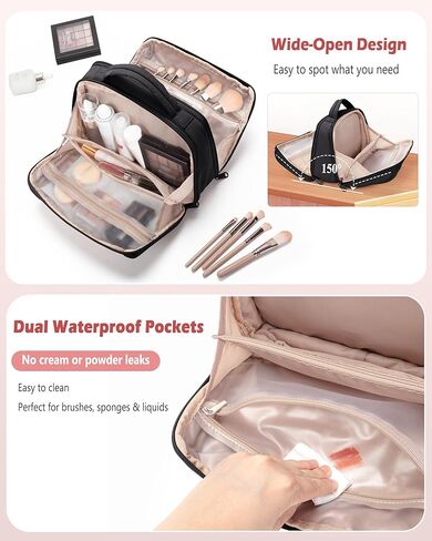 Travel Makeup Bag for Women, Puffy Cosmetics Organizer with Waterproof Pockets, Toiletry Pouch for Makeup Brushes, Skincare & Travel Essentials, Black (Bag Only) in Saudi Arabia