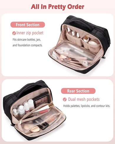 Travel Makeup Bag for Women, Puffy Cosmetics Organizer with Waterproof Pockets, Toiletry Pouch for Makeup Brushes, Skincare & Travel Essentials, Black (Bag Only) in Saudi Arabia