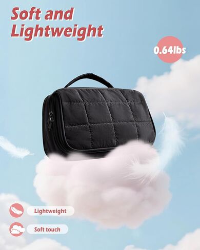 Travel Makeup Bag for Women, Puffy Cosmetics Organizer with Waterproof Pockets, Toiletry Pouch for Makeup Brushes, Skincare & Travel Essentials, Black (Bag Only) in Saudi Arabia