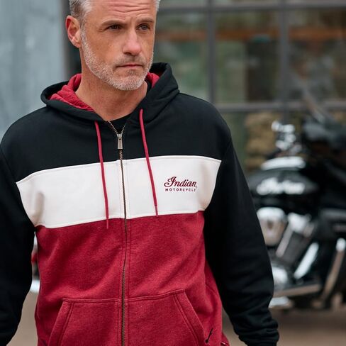 Indian Motorcycle Men's Script Logo Colorblock Hoodie, Red - 2865620 in Saudi Arabia
