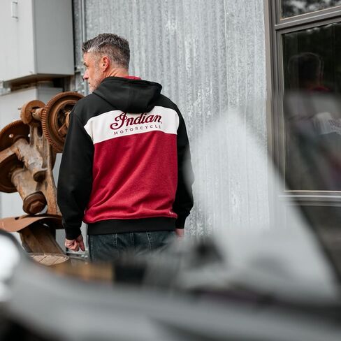 Indian Motorcycle Men's Script Logo Colorblock Hoodie, Red - 2865620 in Saudi Arabia