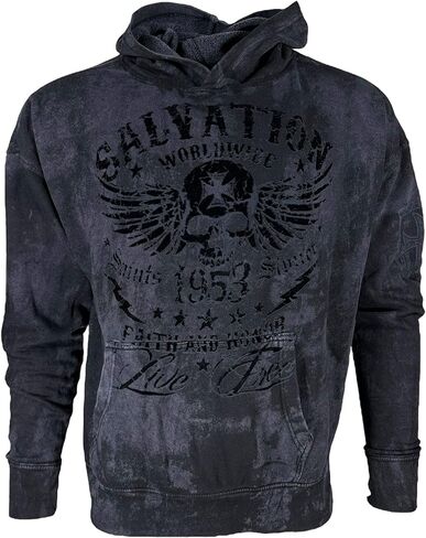 Xtreme Couture Archaic By Affliction Unisex Oversized Boxy Pullover Hoodie Black Tide in Saudi Arabia