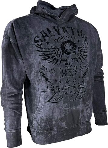 Xtreme Couture Archaic By Affliction Unisex Oversized Boxy Pullover Hoodie Black Tide in Saudi Arabia