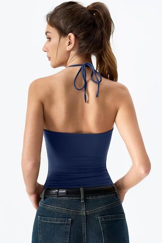 قمصان QINSEN الأساسية ذات الرقبة الرسن للنساء ذات بطانة مزدوجة ومناسبة للتنحيف عند الخروج بدون أكمام in Kuwait