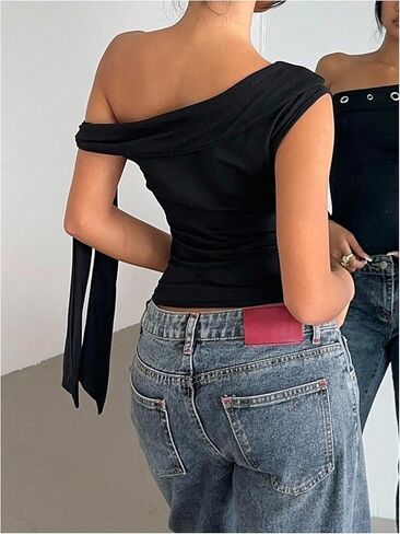 قطعة علوية نسائية من SweatyRocks بدون أكتاف وعقدة عنق وقصة ضيقة للخروج Y2K Punk in Kuwait