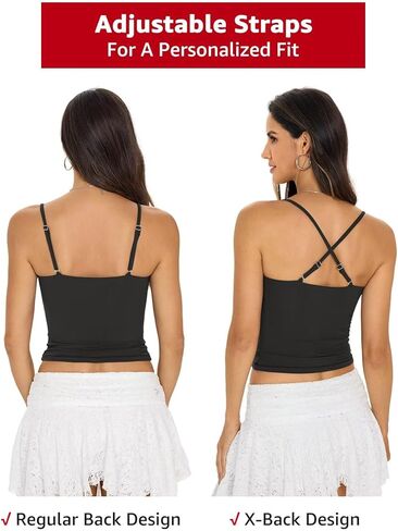 Womens Double Lined Camisole Crop Tops Sexy V Neck Spaghetti Straps Tank Tops Fitted Y2K Summer Going Out Shirt in Saudi Arabia