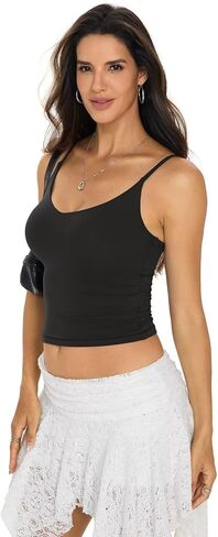 Womens Double Lined Camisole Crop Tops Sexy V Neck Spaghetti Straps Tank Tops Fitted Y2K Summer Going Out Shirt in Saudi Arabia