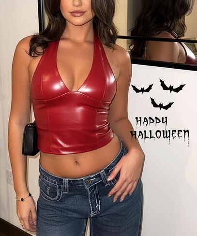 Navneet المرأة مثير بو الجلود الرسن المحاصيل الأعلى العميق الخامس الرقبة عارية الذراعين الخروج تانك الأعلى in Kuwait