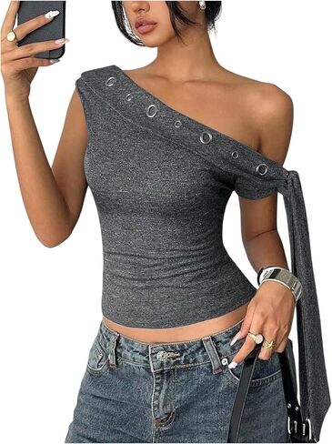 قطعة علوية نسائية من SweatyRocks بدون أكتاف وعقدة عنق وقصة ضيقة للخروج Y2K Punk in Kuwait
