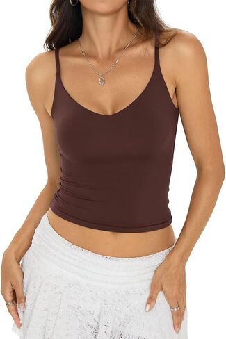 Womens Double Lined Camisole Crop Tops Sexy V Neck Spaghetti Straps Tank Tops Fitted Y2K Summer Going Out Shirt in Saudi Arabia